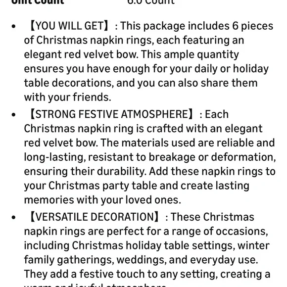 Christmas Napkin Rings Set of 6 - Picture 6 of 7